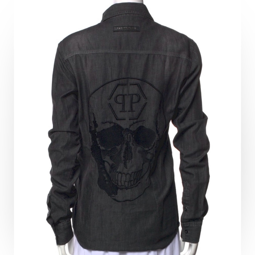Philip Plein Black Denim Shirt. Made in Italy